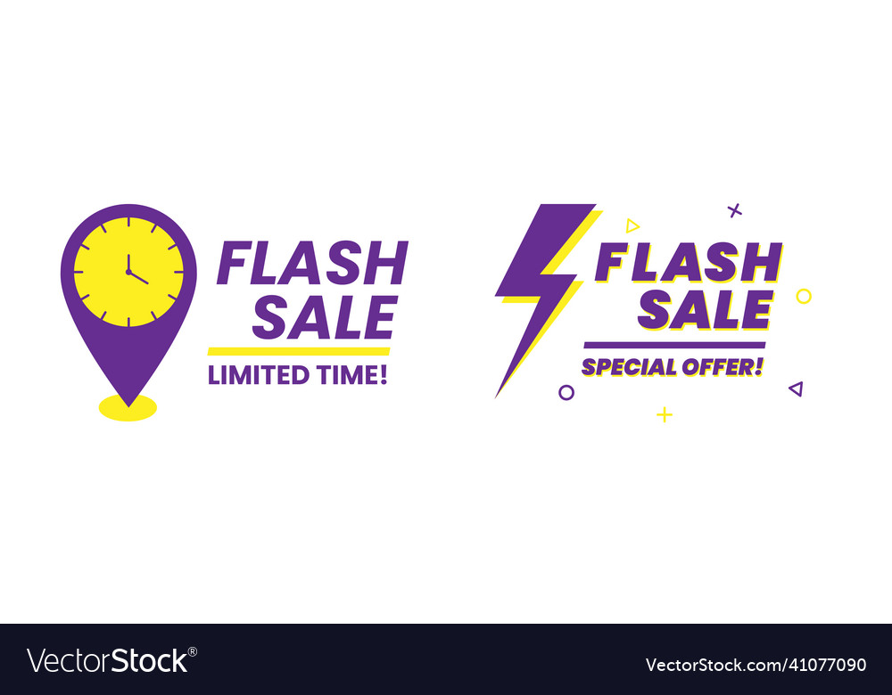 Flash sale banner with clock and thunder element Vector Image Flash sale banner with clock and thunder element