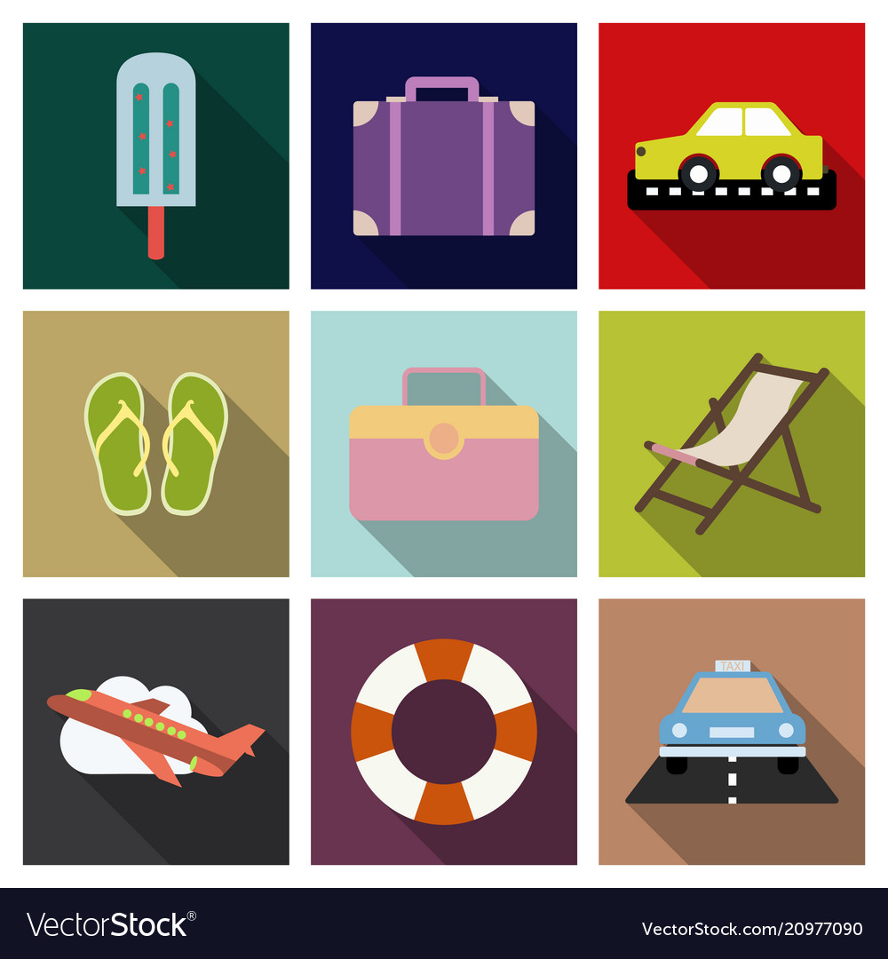 Flat icons set with long shadow effect