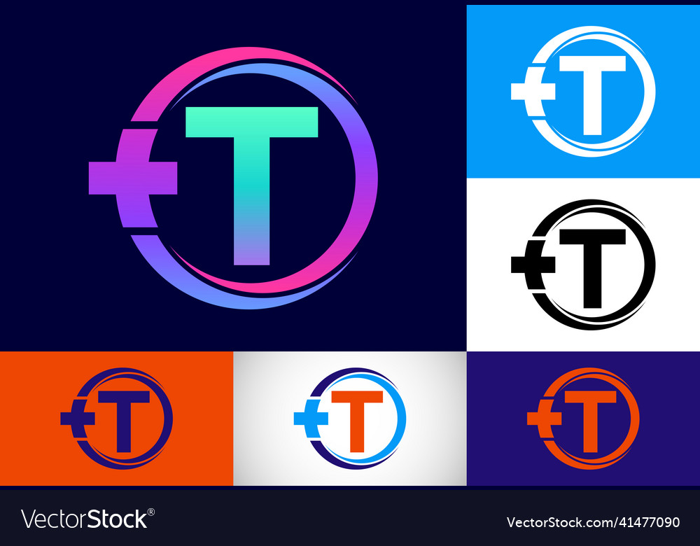 Initial t monogram in a circle with cross plus