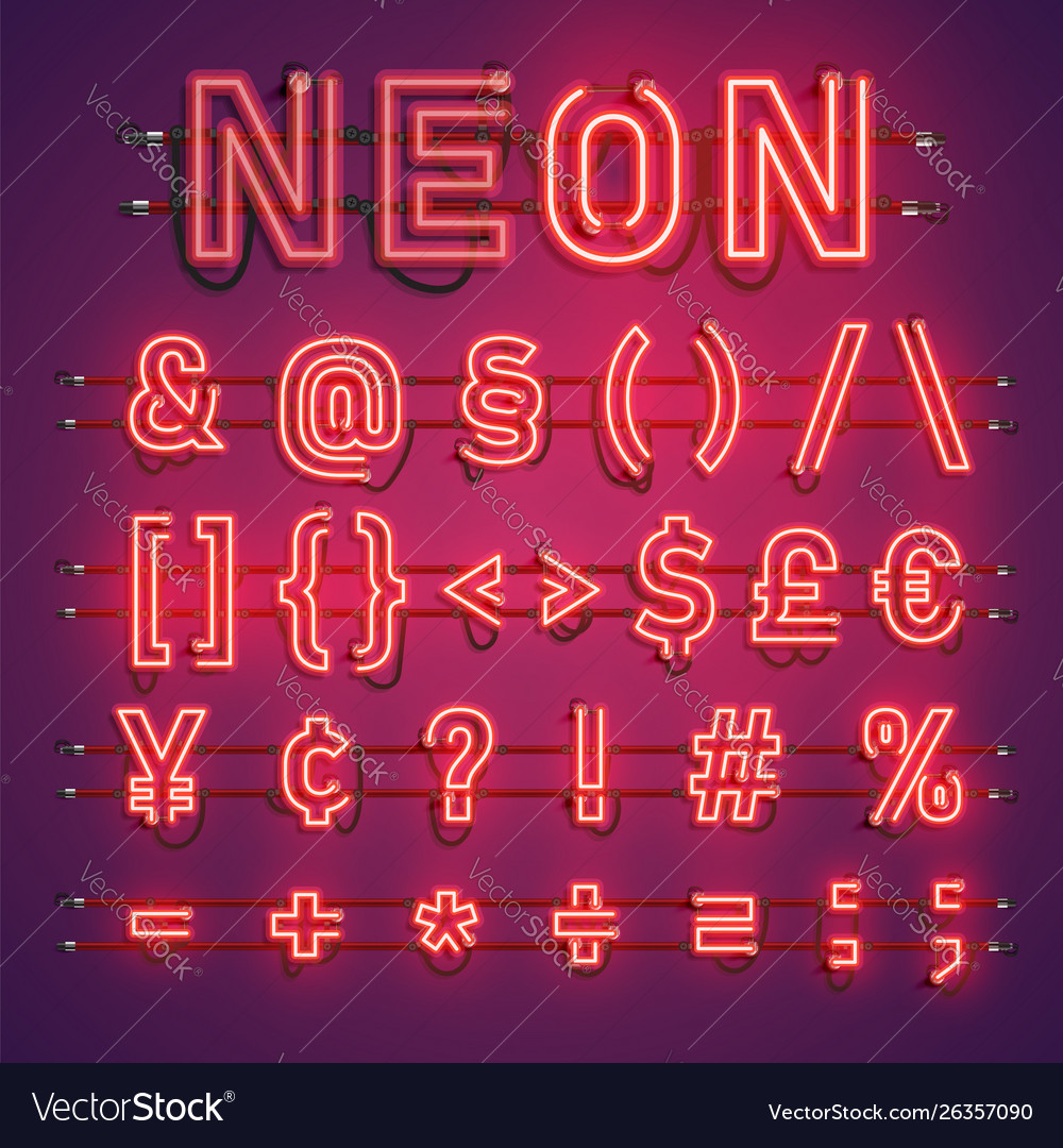 Realistic neon font with wires and console vector image Realistic neon font with wires and console