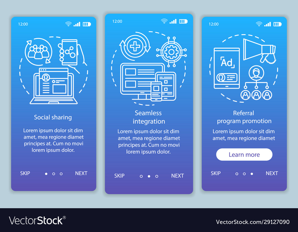 Referral program key items onboarding mobile app vector image Referral program key items onboarding mobile app