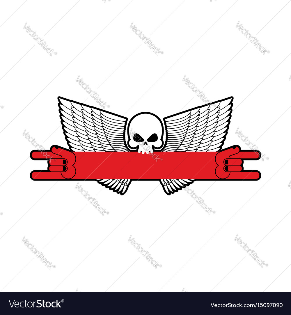 Rock hand and skull symbol of music roll