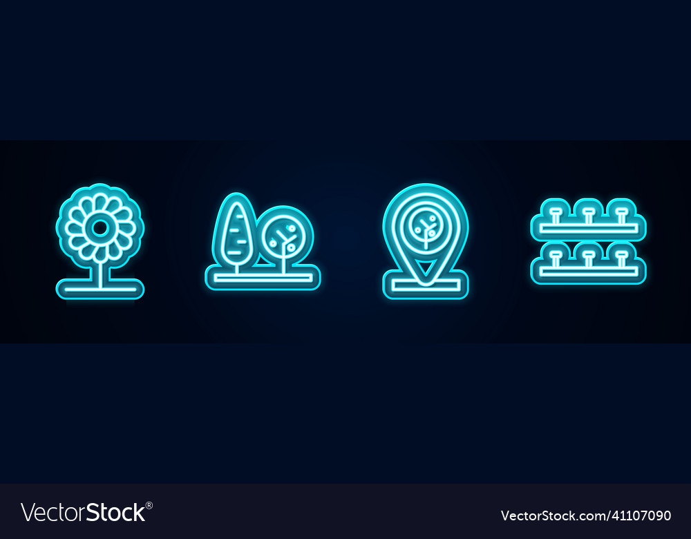 Set line flower trees location and tree vector image Set line flower trees location and tree