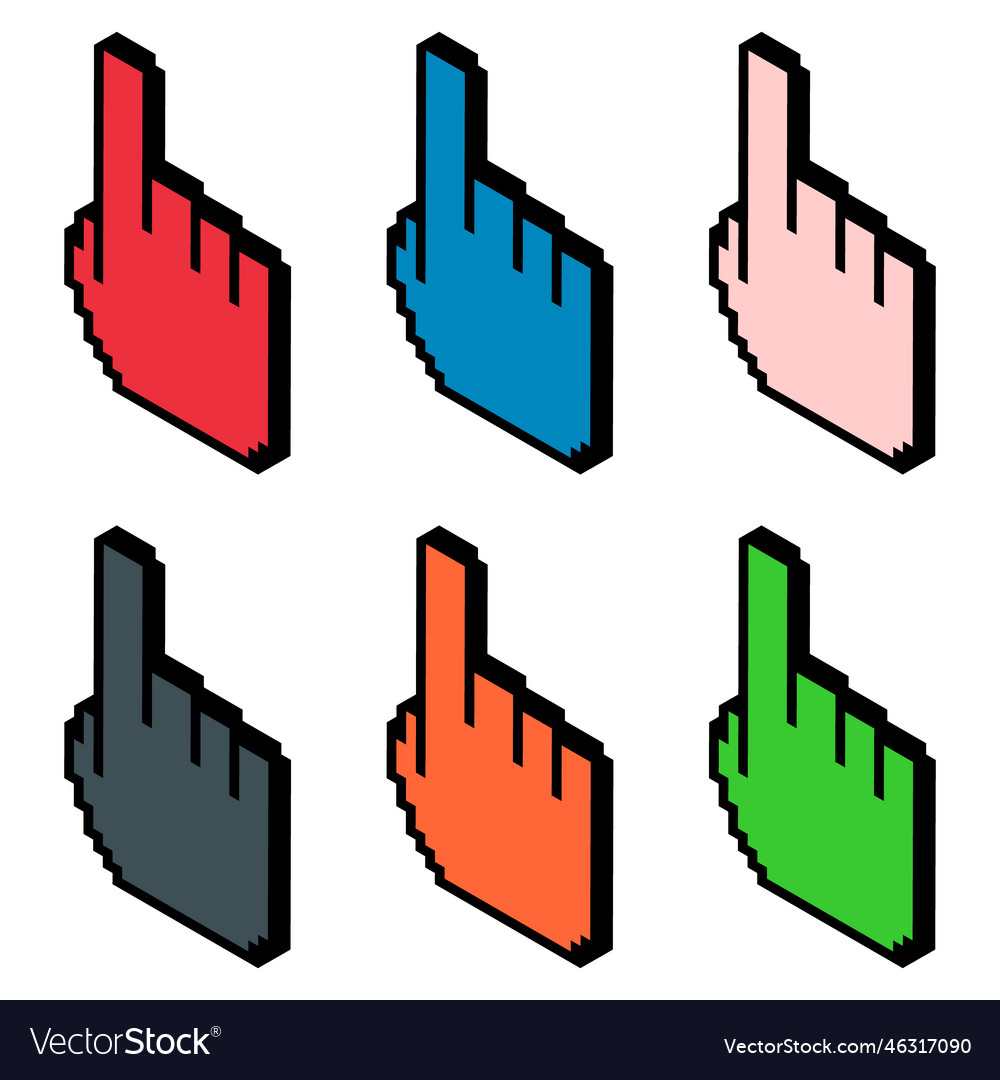 Set of finger ixometric pixel web cursor click vector image Set of finger ixometric pixel web cursor click