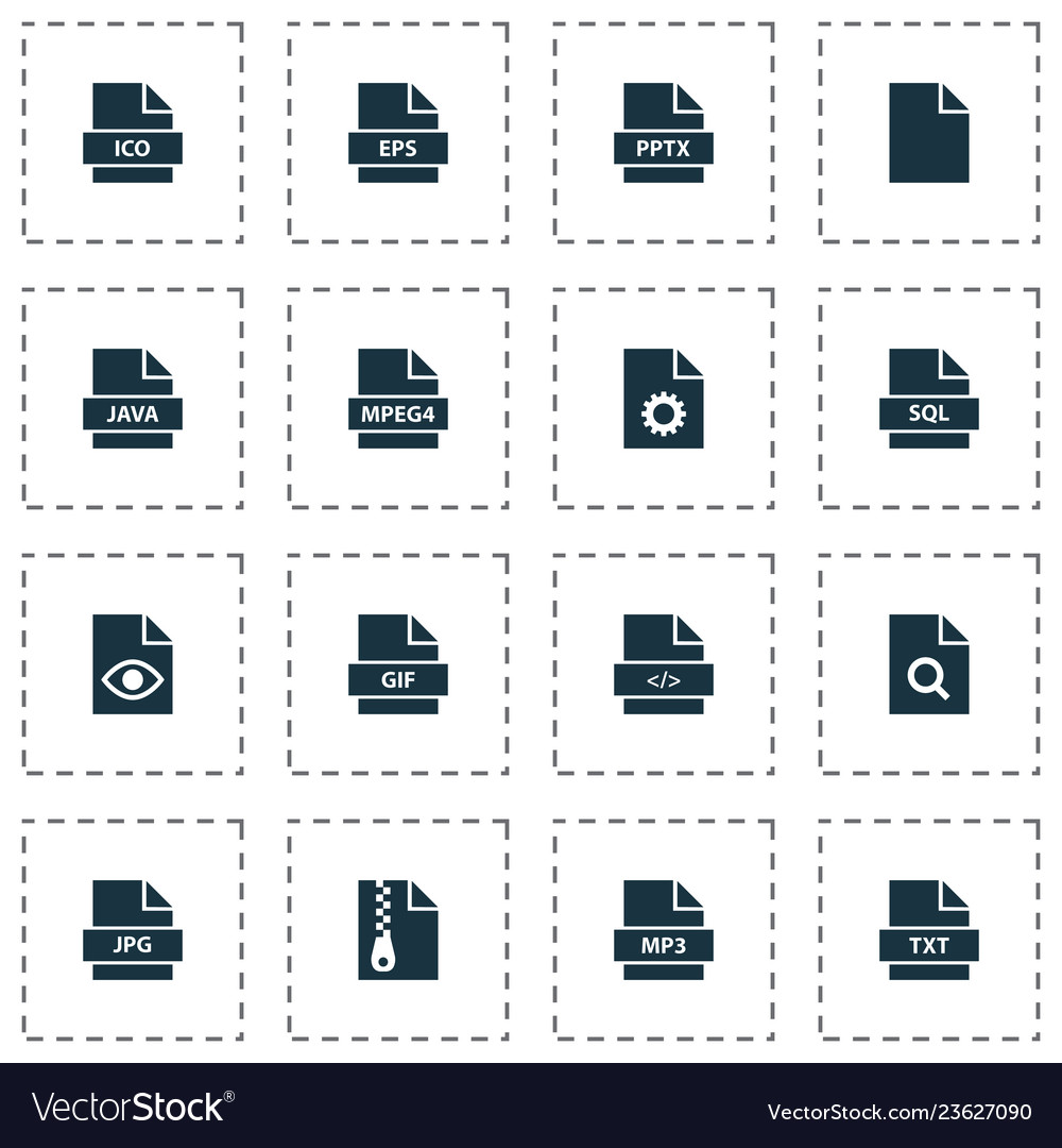 Types icons set with organize code doc and other Vector Image Types icons set with organize code doc and other