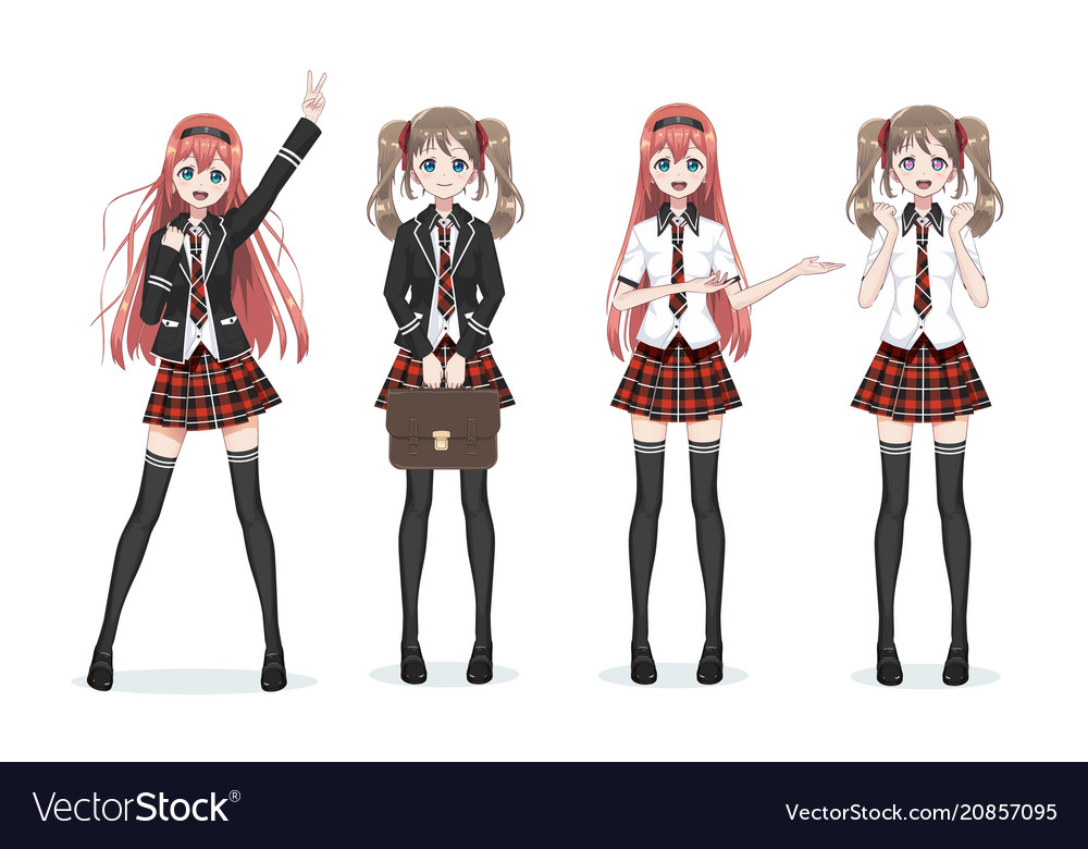 Beautiful anime manga schoolgirl in skirt Vector Image