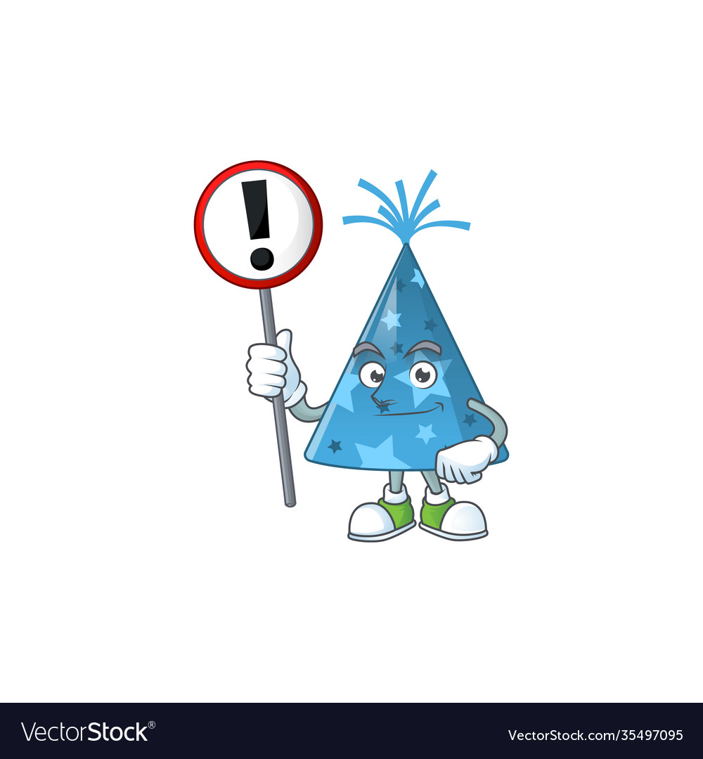 Caricature picture blue party hat holding a sign