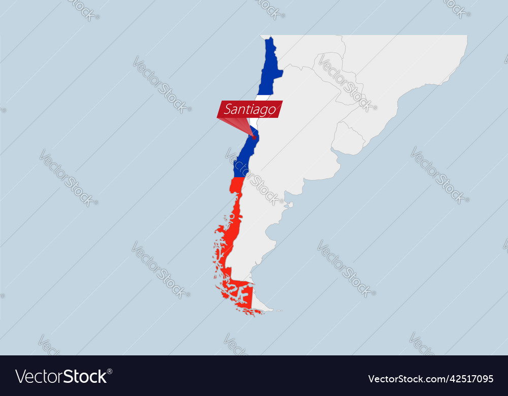 Chile map highlighted in flag colors