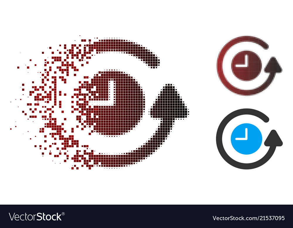 Destructed pixel halftone restore clock icon vector image Destructed pixel halftone restore clock icon