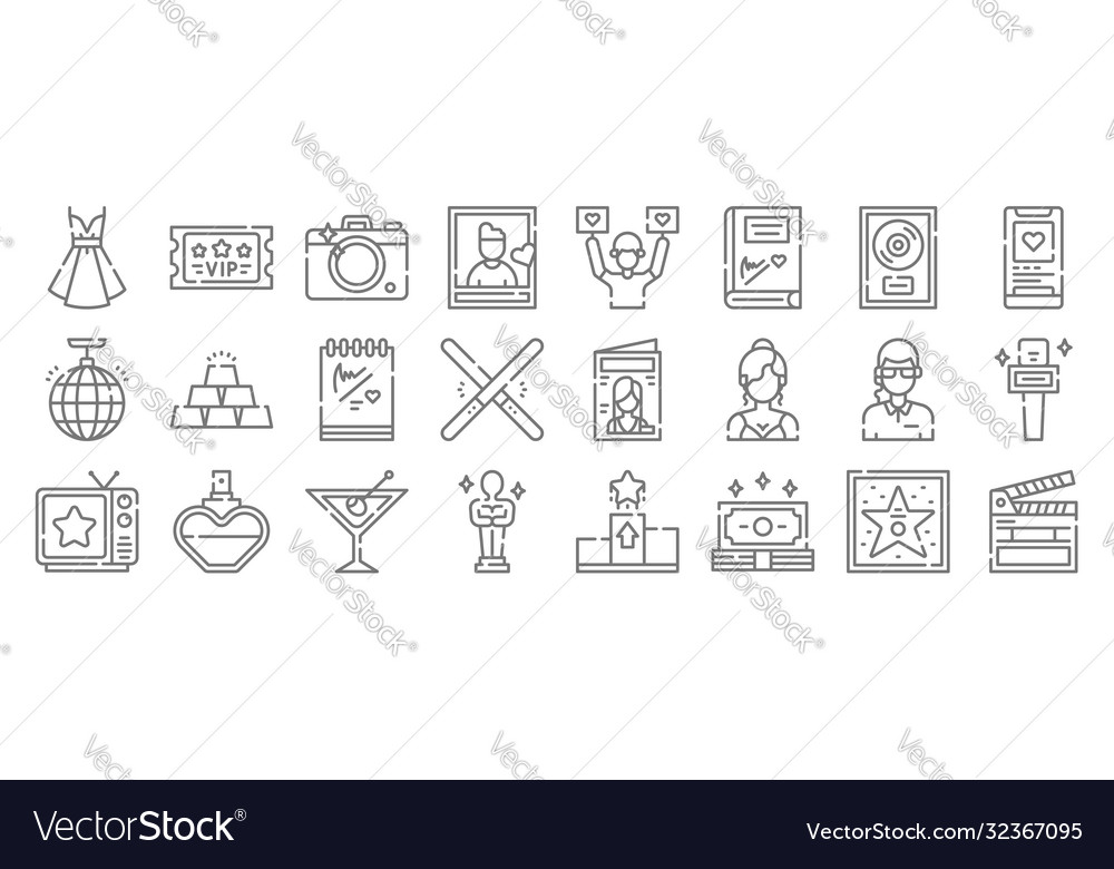 Fame line icons linear set quality vector image Fame line icons linear set quality