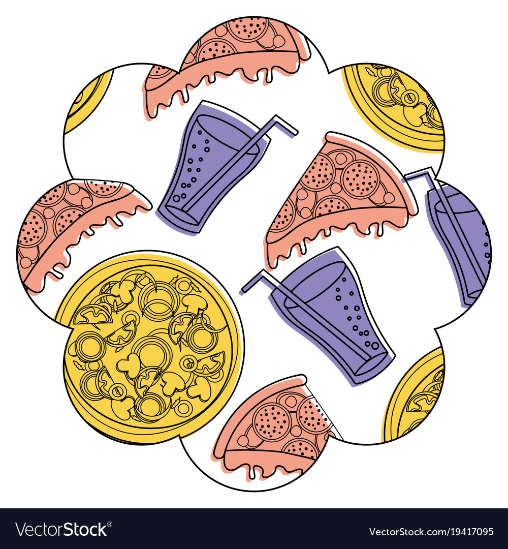 Frame with pizza and soda pattern background