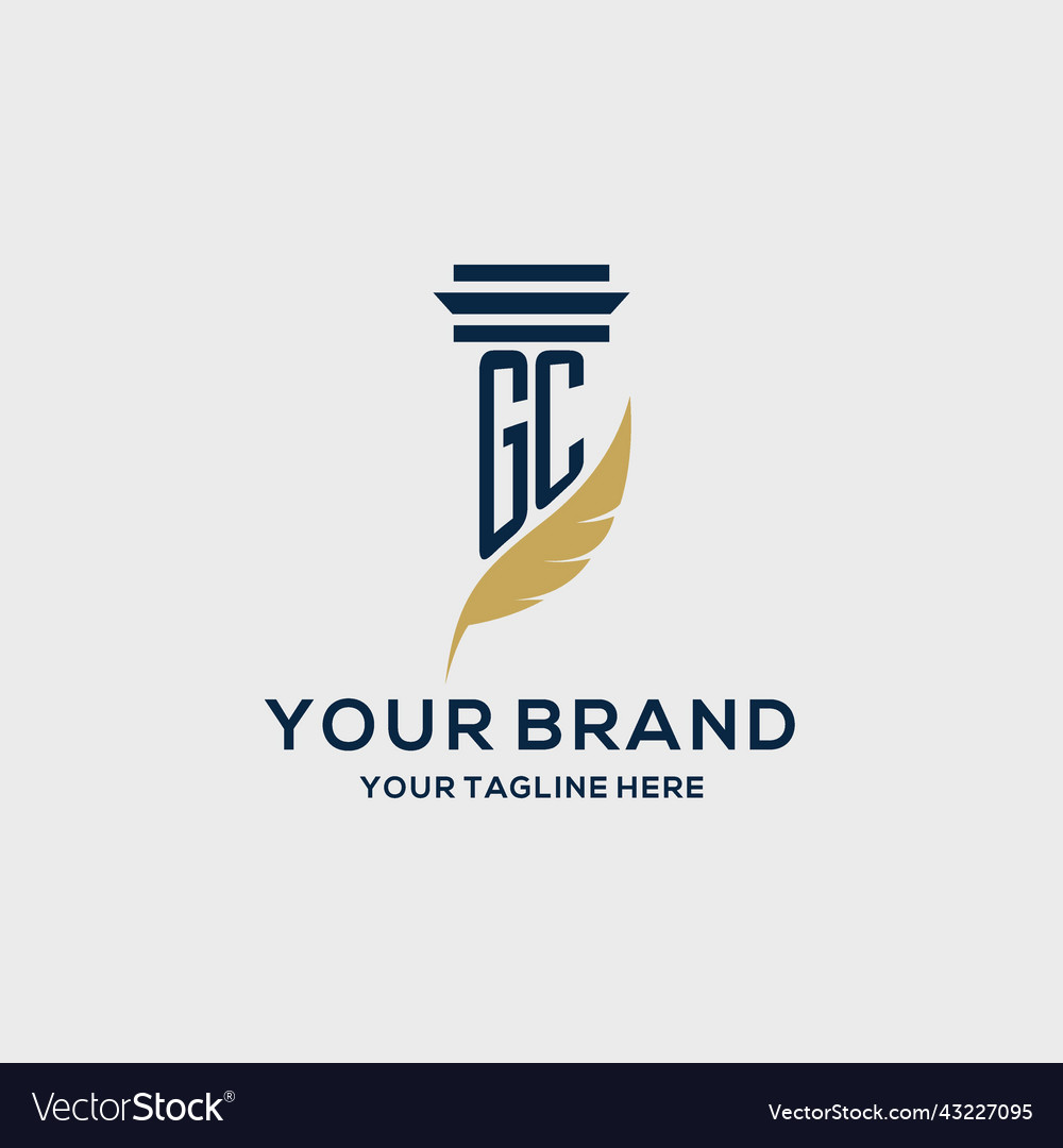 Gc monogram initial logo with pillar and feather