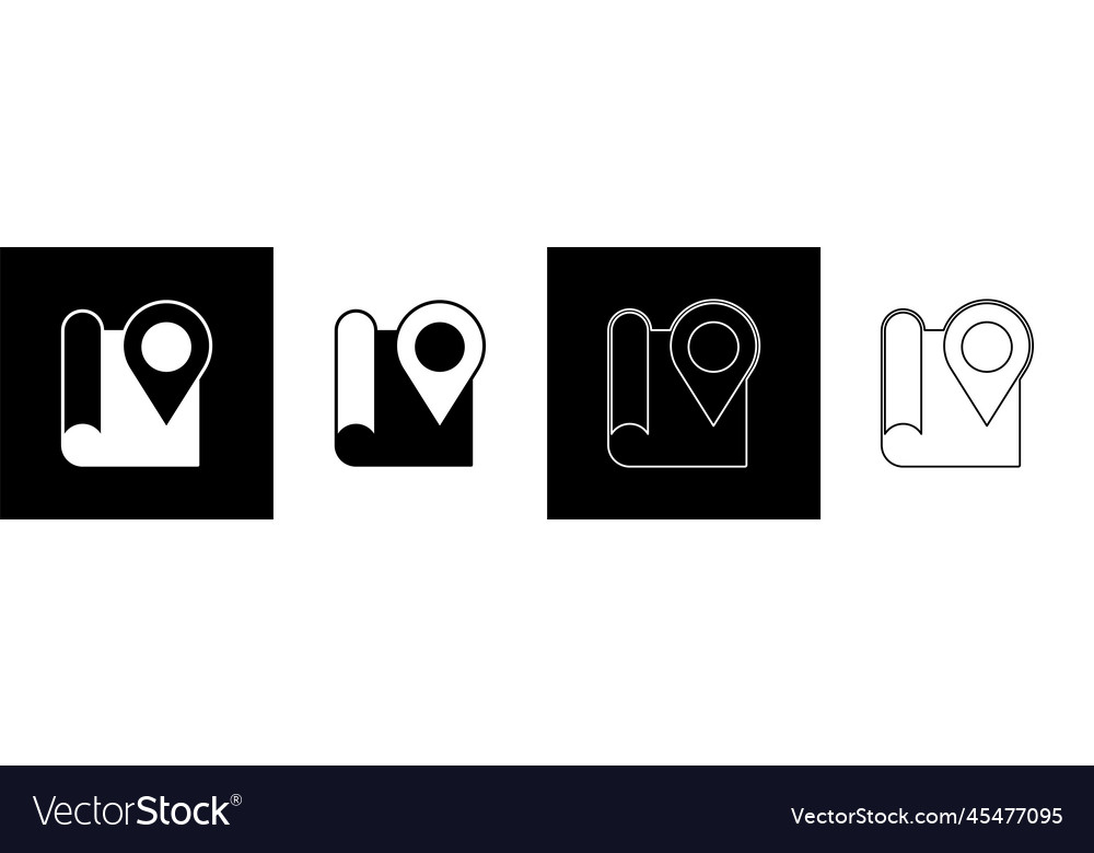 Set folded map with location marker icon isolated
