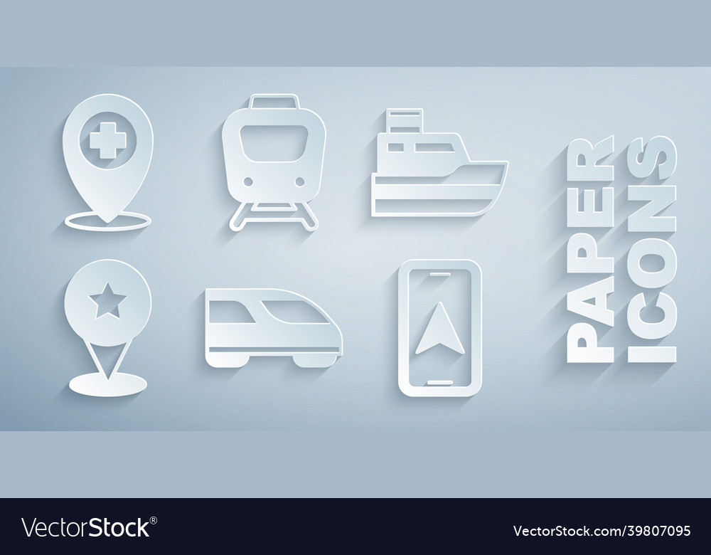 Set high-speed train ship line path map pointer vector image Set high-speed train ship line path map pointer