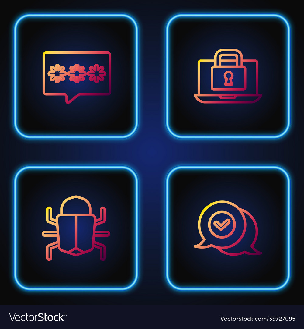 Set line check mark in speech bubble system bug vector image Set line check mark in speech bubble system bug