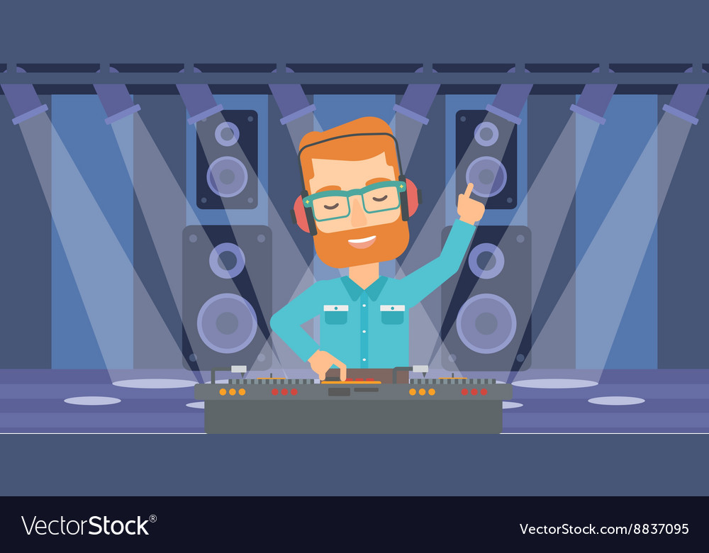 Smiling dj with console