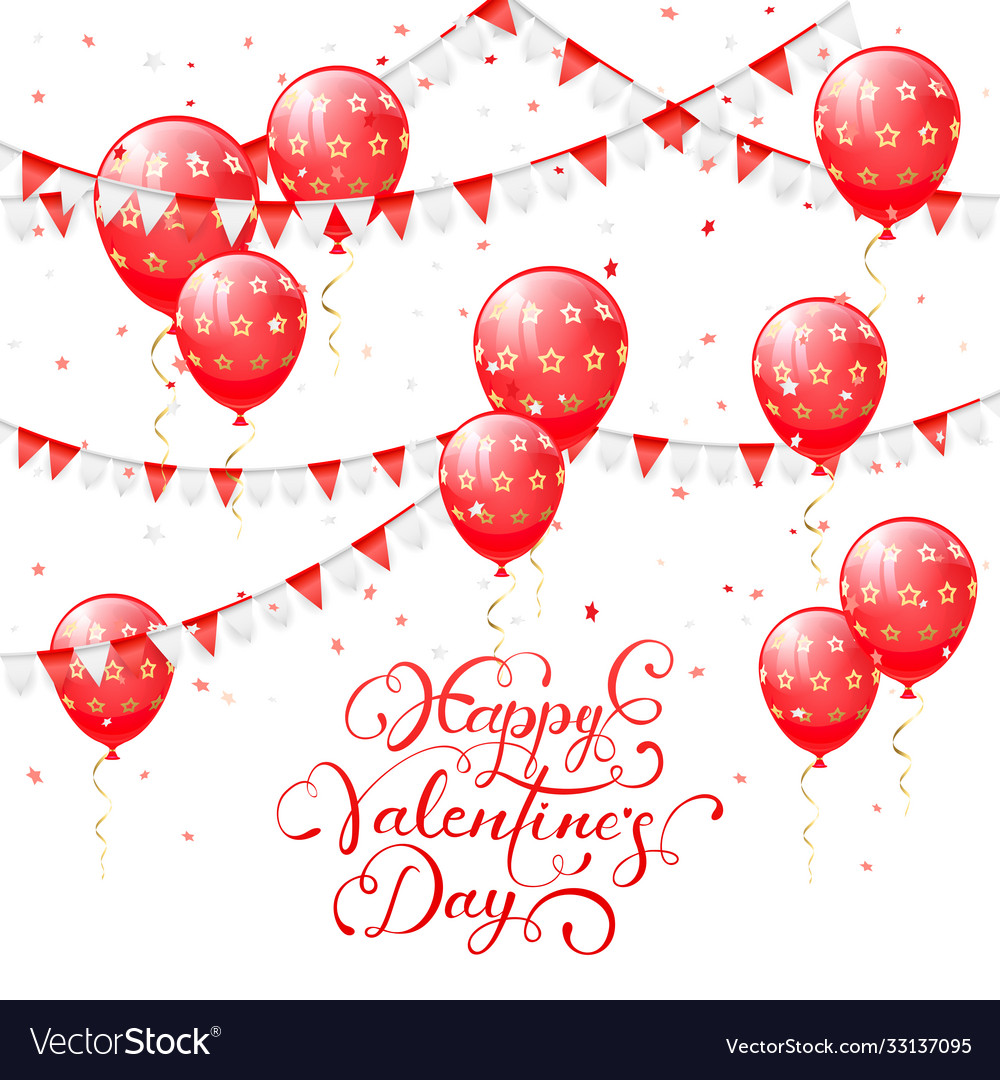 Valentines Schrift mit roten Ballons vector image Valentines Schrift mit roten Ballons