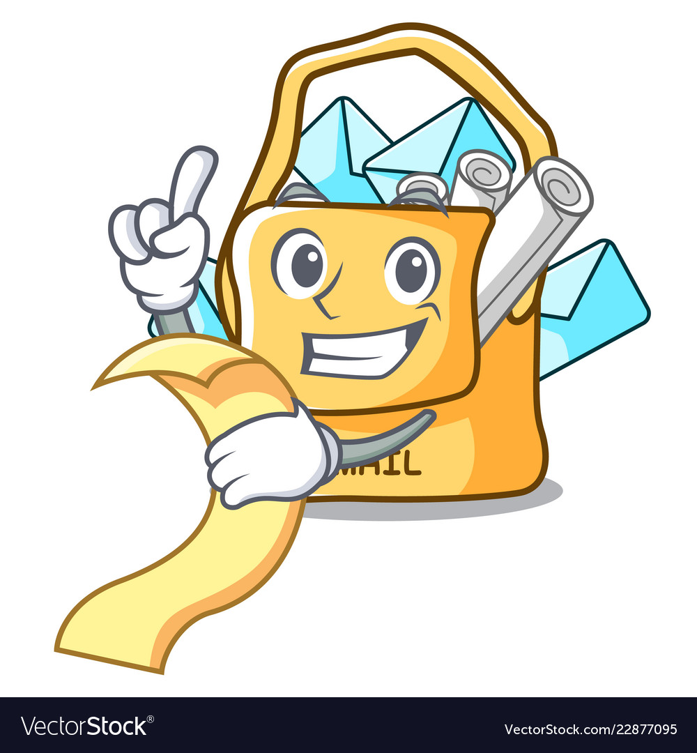 With menu mail bag character on table front