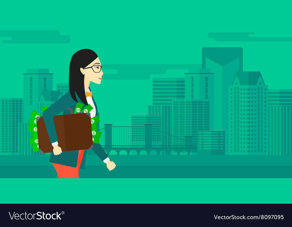 Woman with suitcase full of money Royalty Free Vector Image