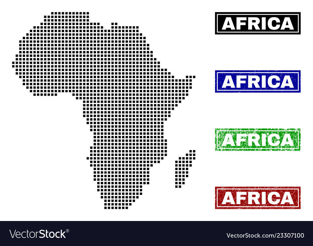 Africa map in dot style with grunge name stamps