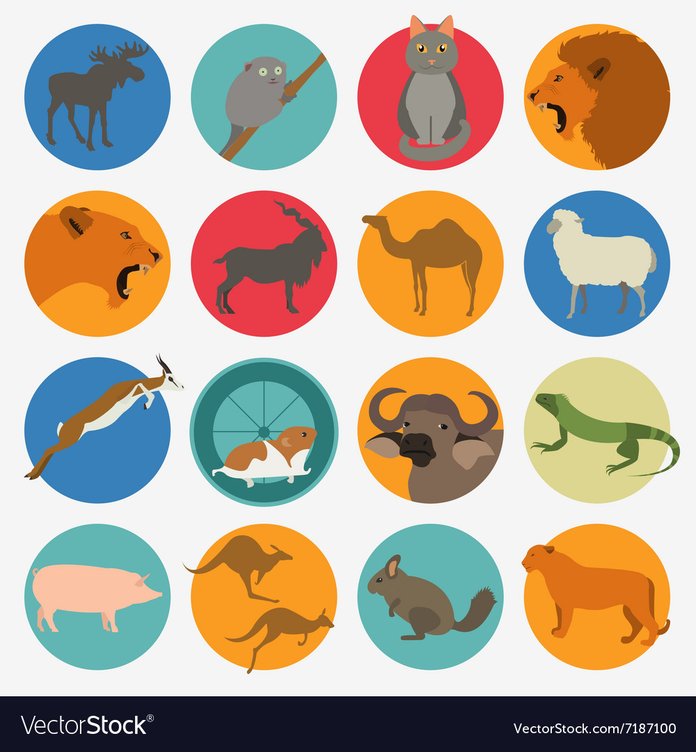 Animals mammals icon set flat style Royalty Free Vector