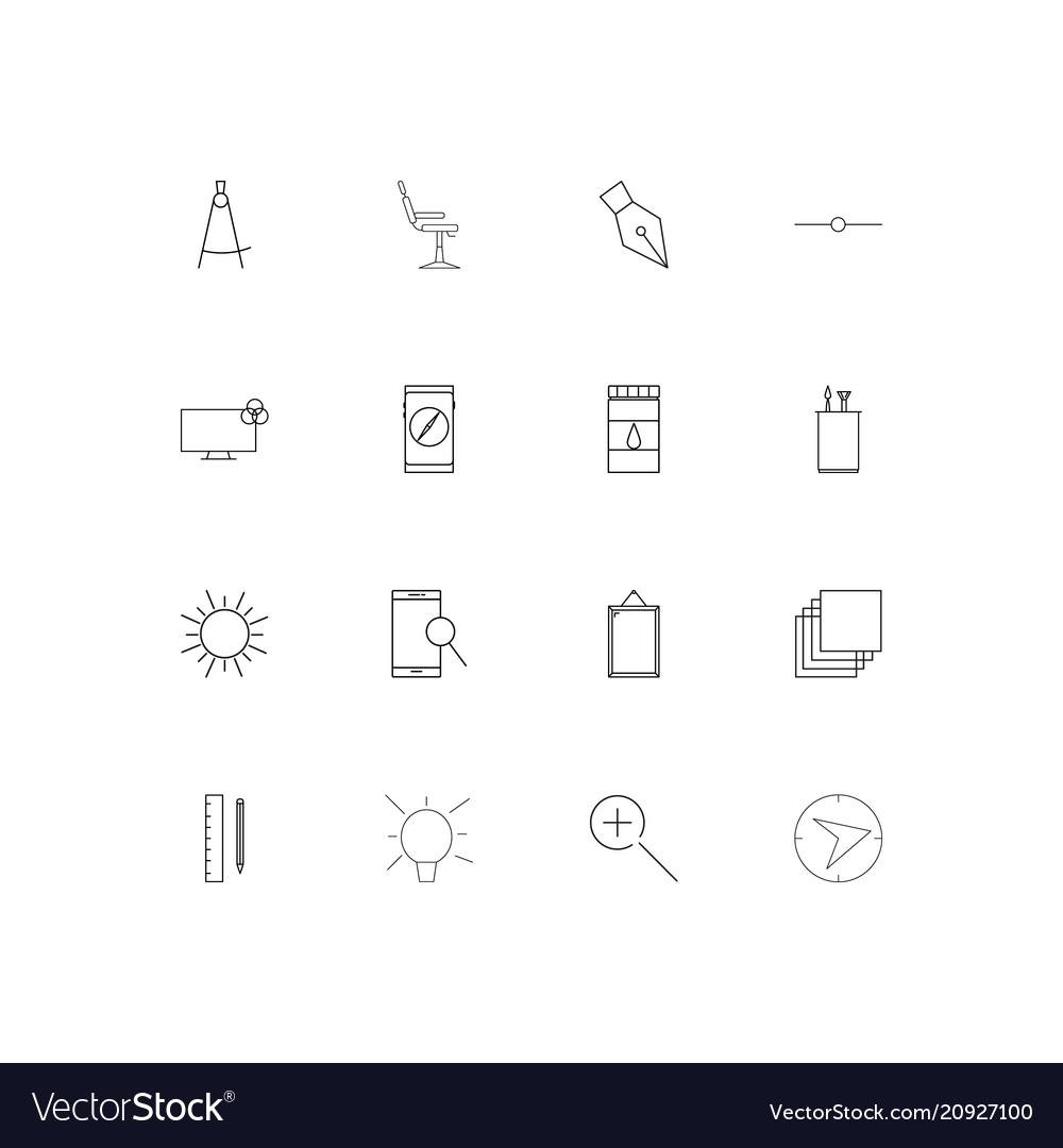 Creative process and design linear thin icons set
