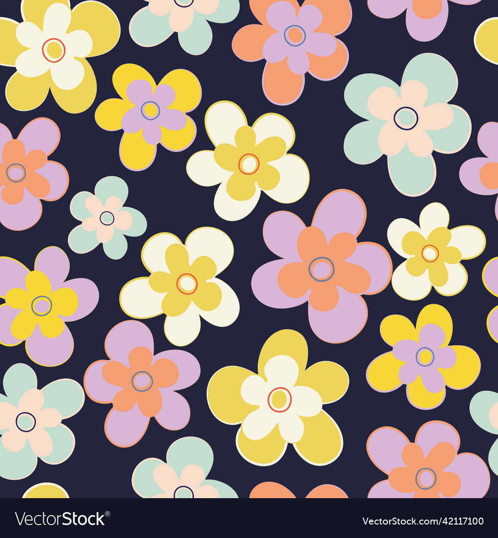 Dark blue with colorful florals seamless pattern Vector Image