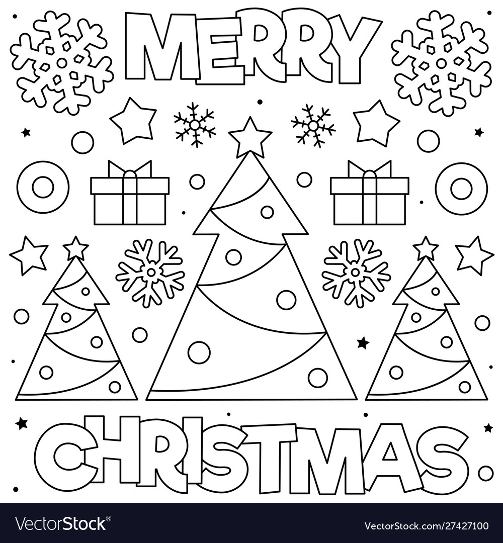 Merry Christmas Coloring Page Black And White Vector Image