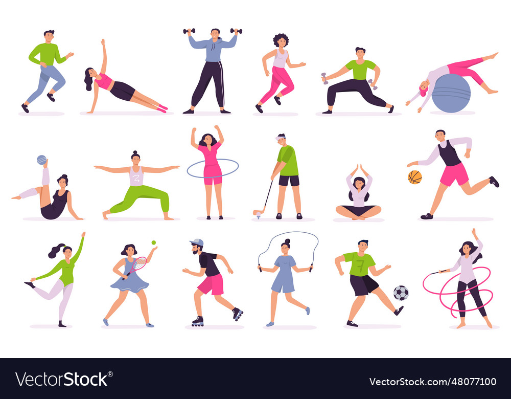 People performing sports activities set Royalty Free Vector