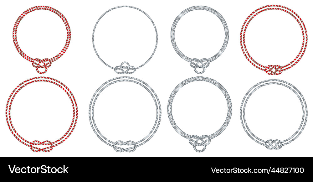 Set of round rope frames isolated on white Vector Image