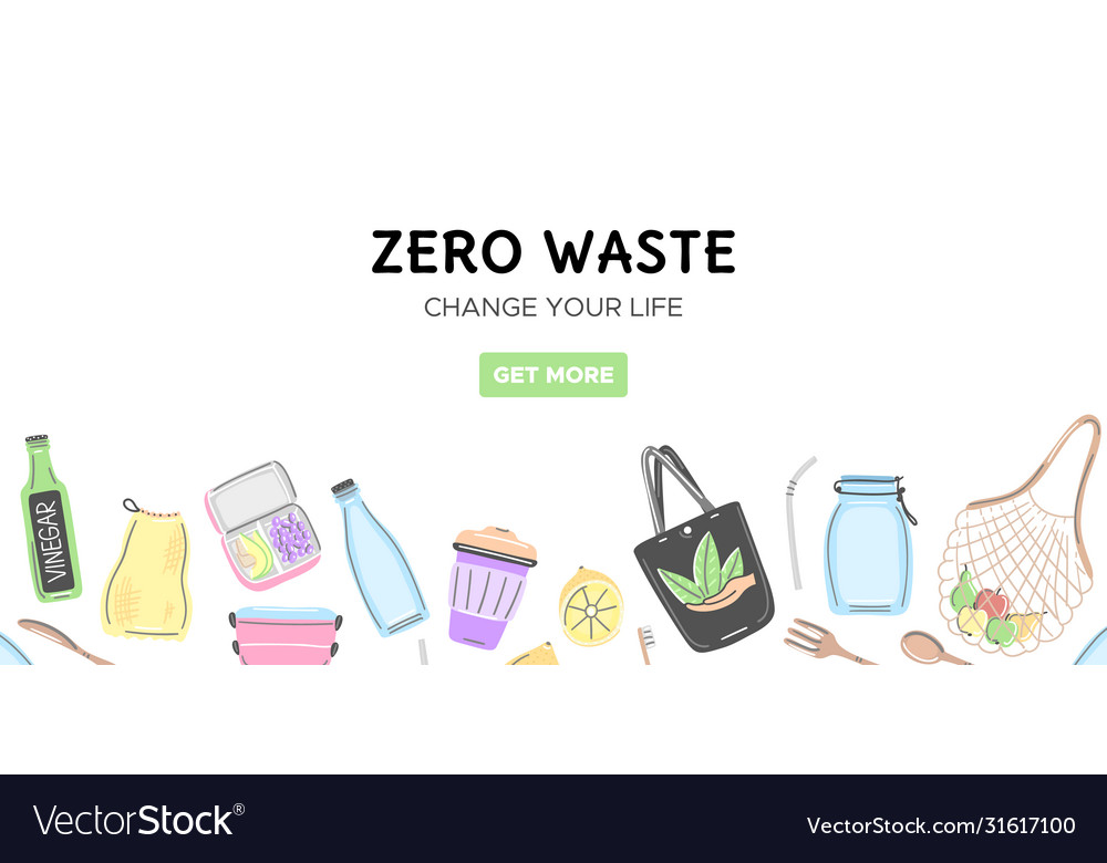 Web template with zero waste objects hand drawn Vector Image Web template with zero waste objects hand drawn