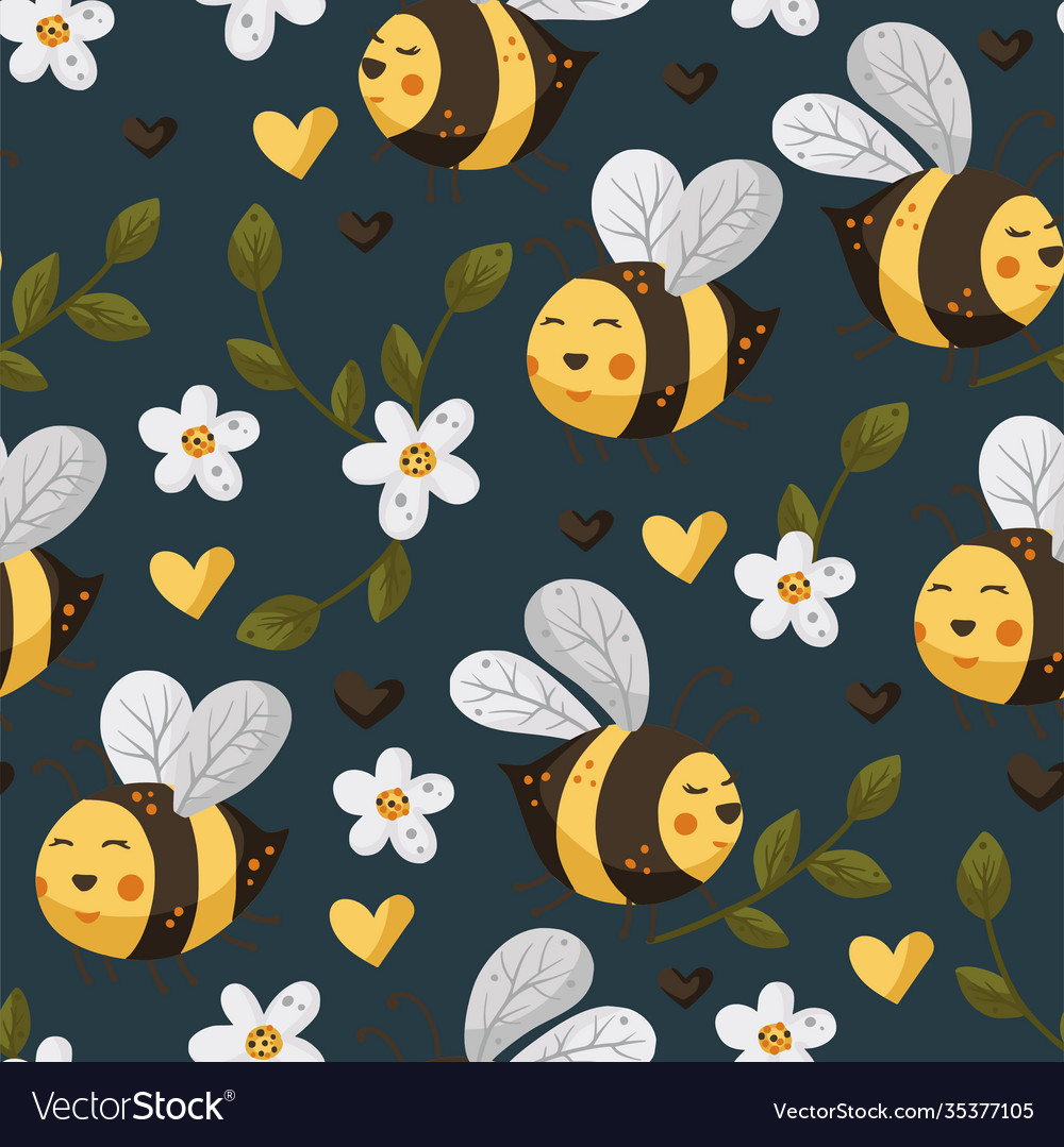 Bee seamless pattern vector image Bee seamless pattern