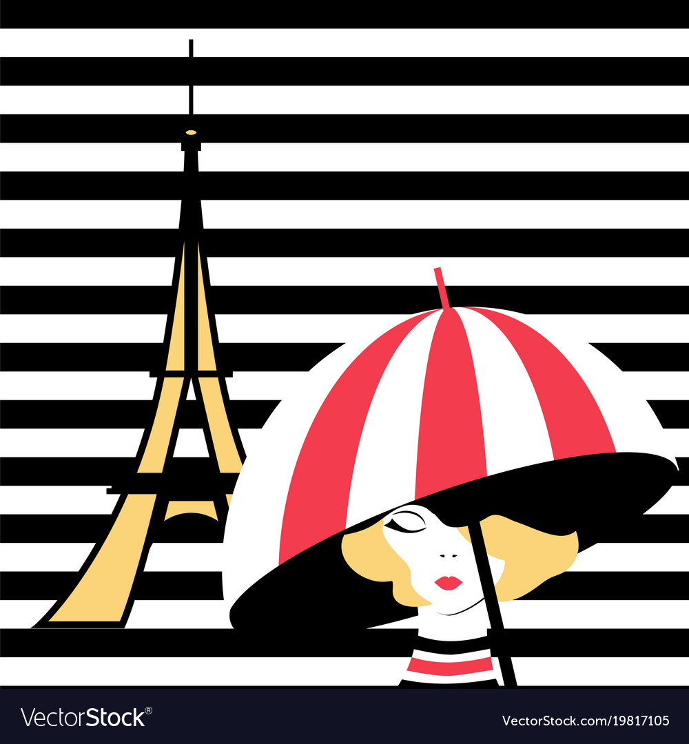 Fashion girl with umbrella in paris Royalty Free Vector