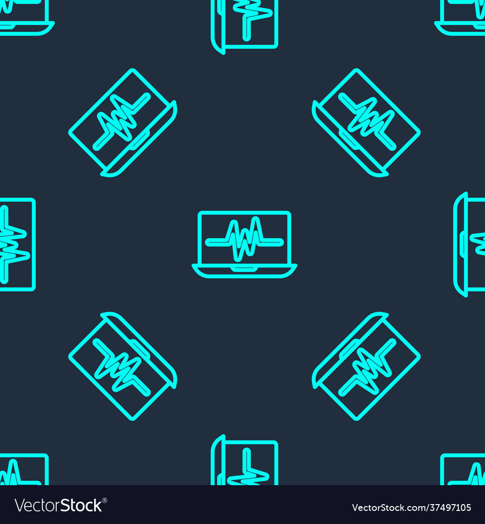 Green line laptop with cardiogram icon isolated