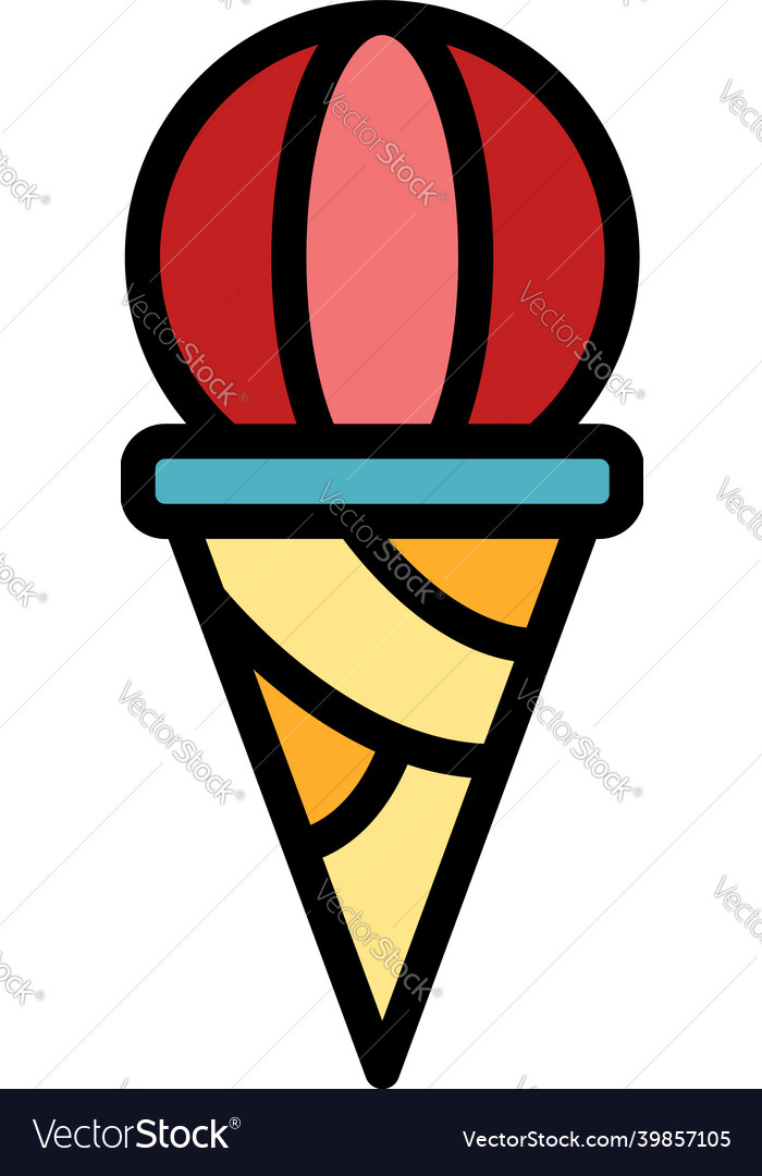 Ice cream cone ball icon color outline Royalty Free Vector