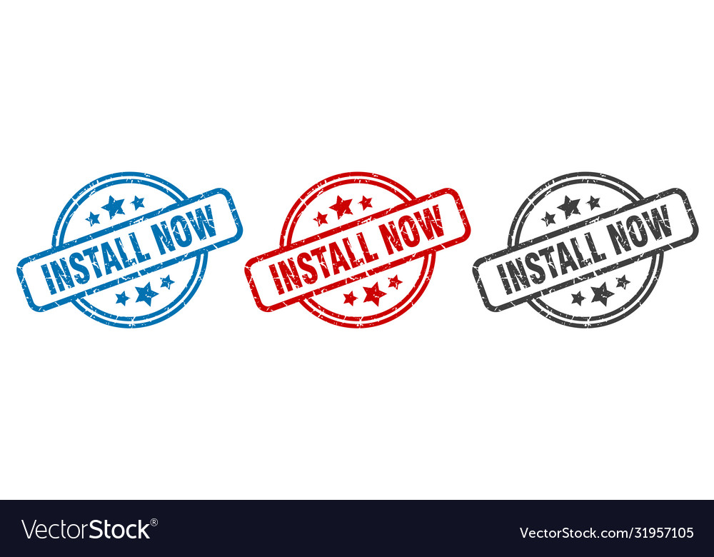 Install now stamp round isolated sign