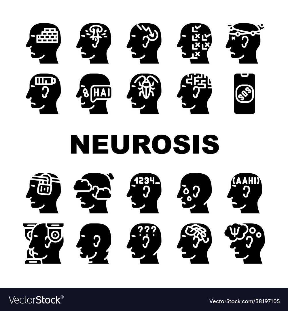 Neurosis brain problem collection icons set