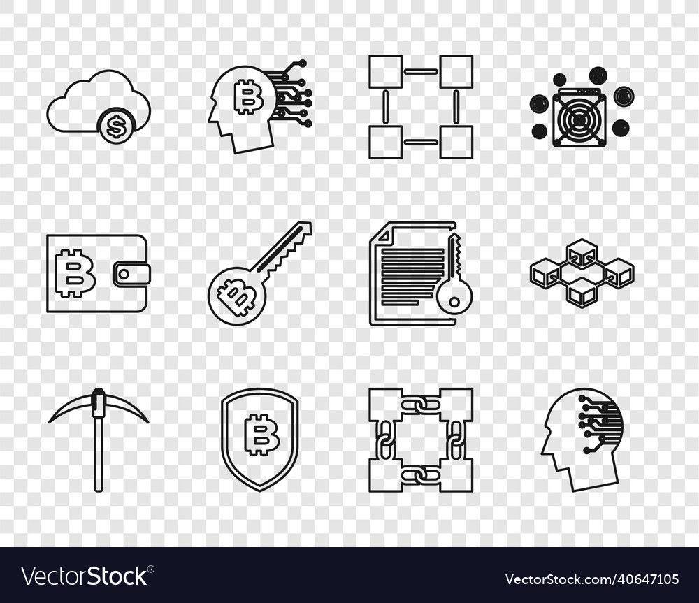 Set line pickaxe brain as digital circuit board vector image Set line pickaxe brain as digital circuit board