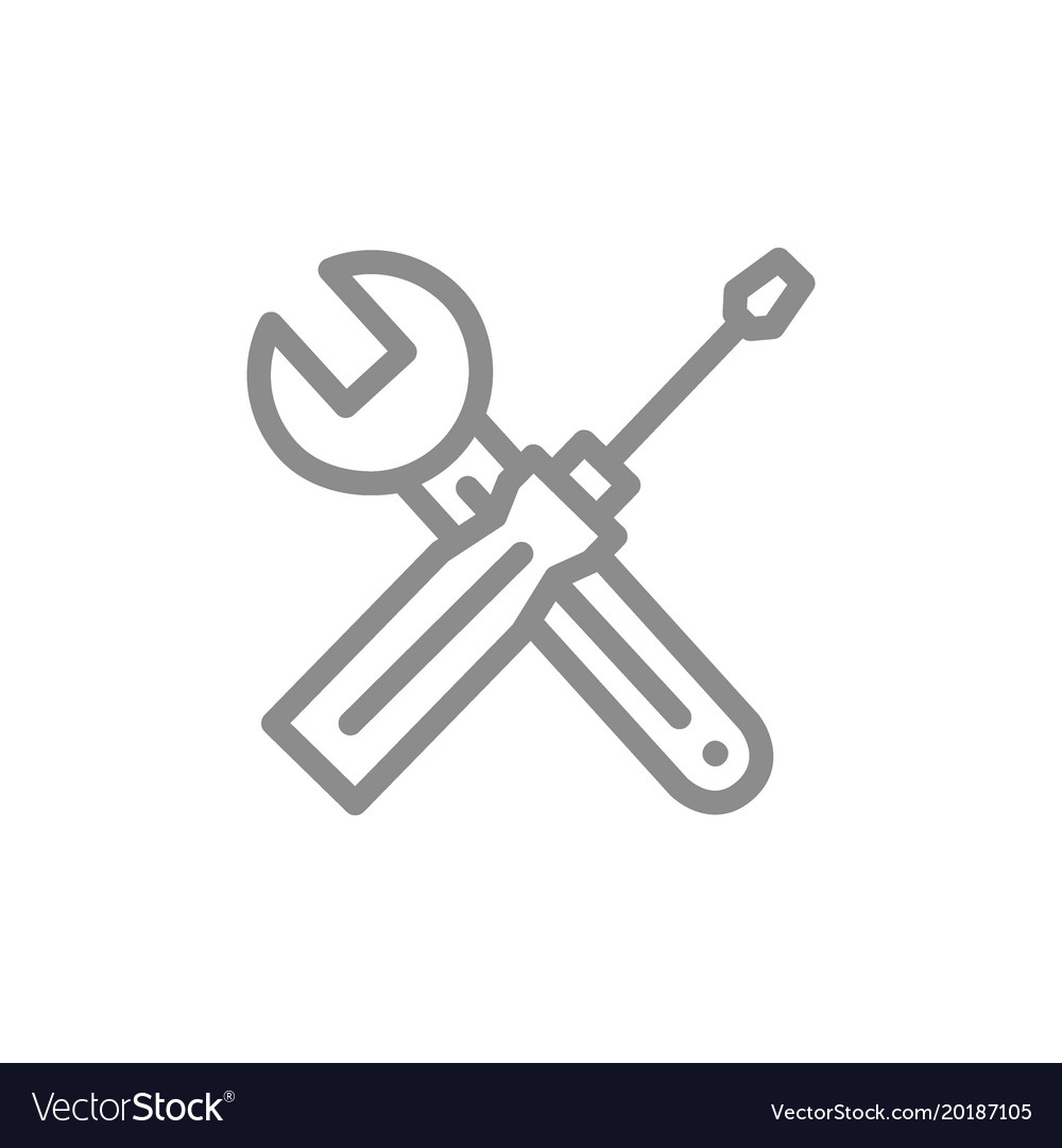 Simple wrench spanner and screwdriver line icon