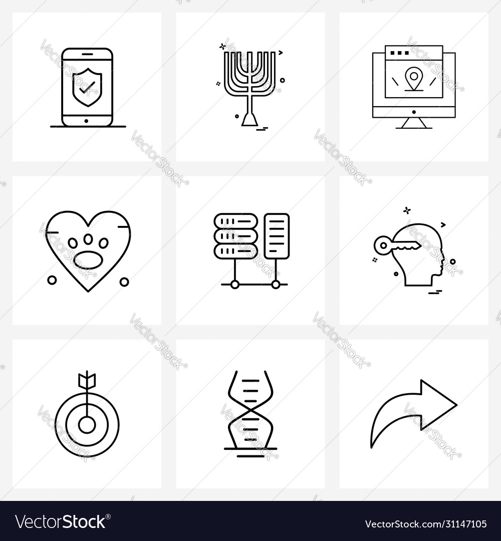 Stock icon set 9 line symbols for brain server