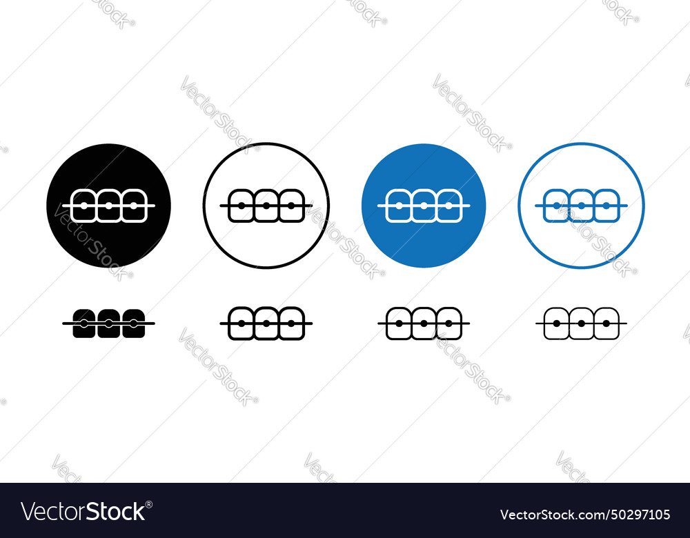 Teeth with braces icon set dental tooth brace