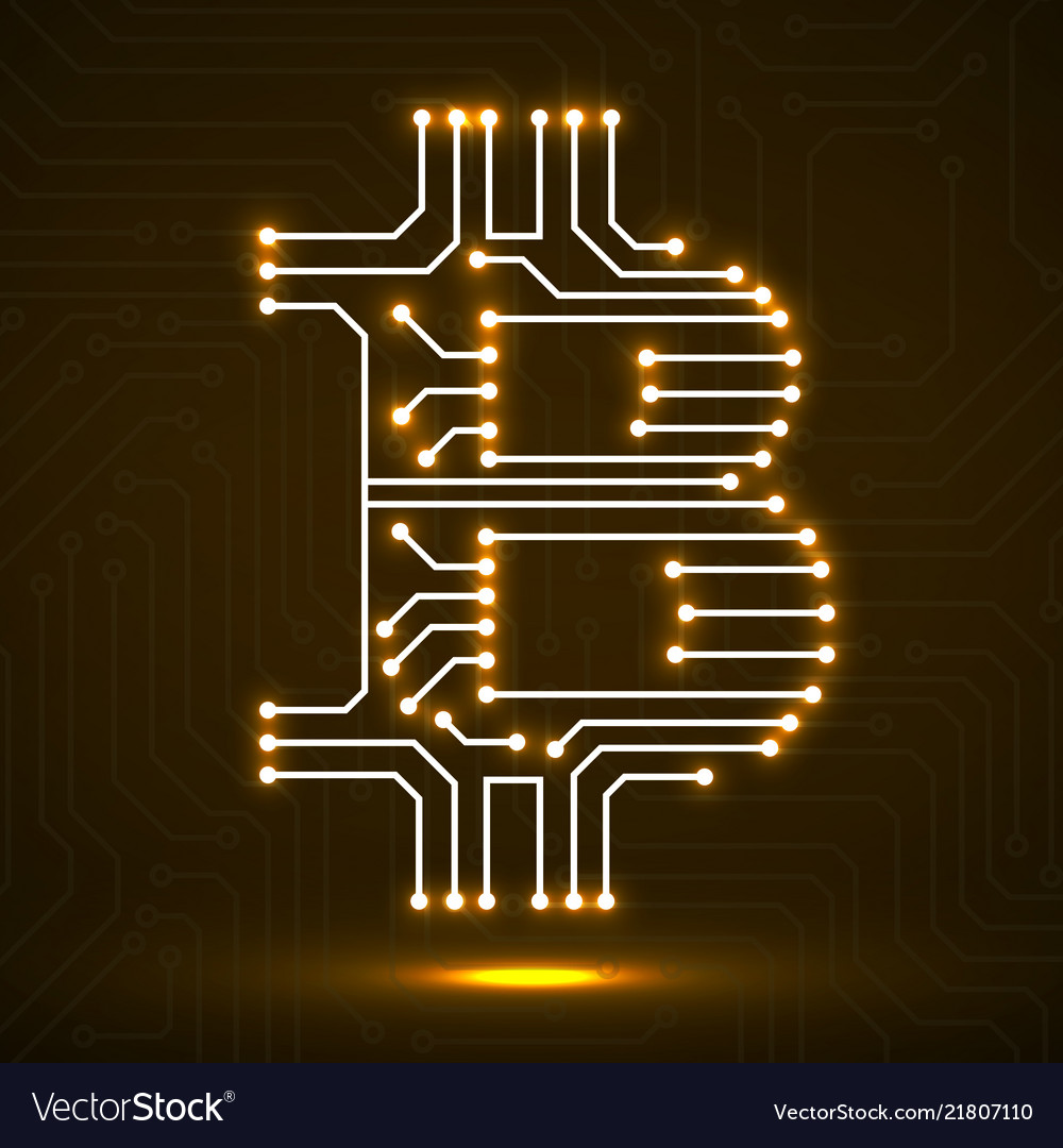 Abstract sign bitcoin from circuit board