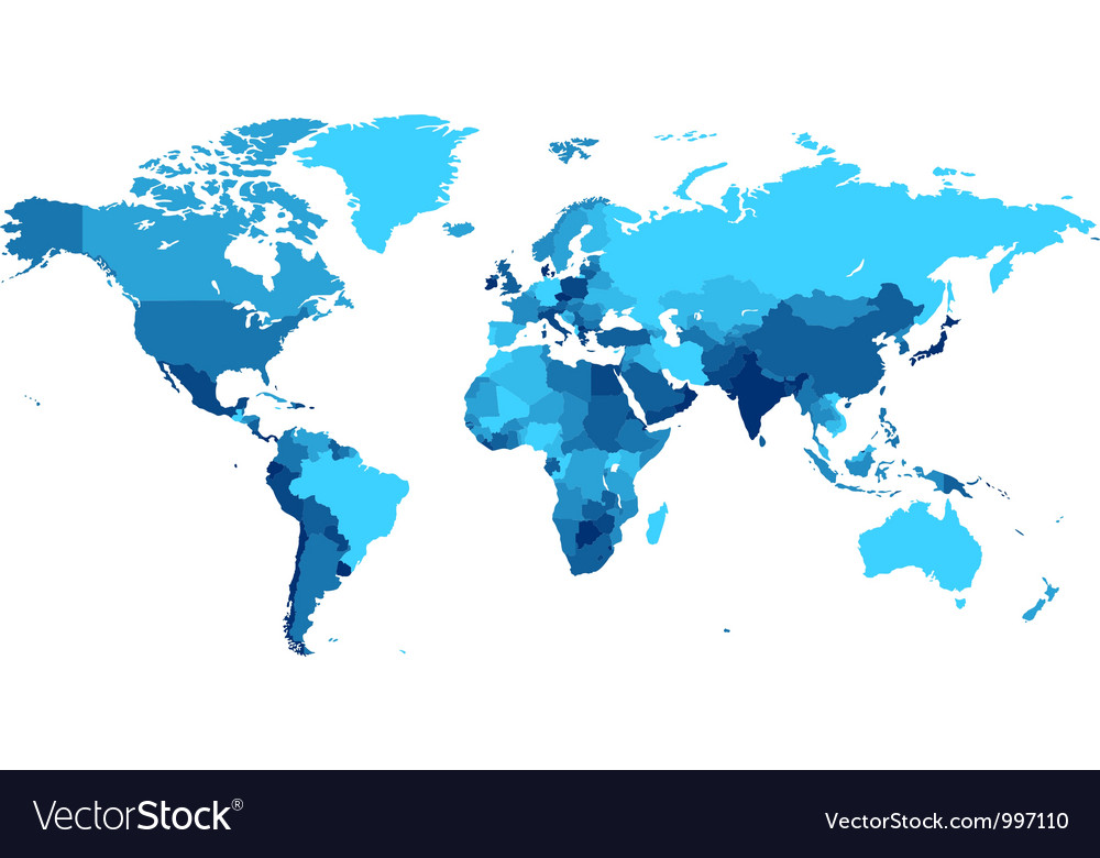 Download Blue world map with countries Royalty Free Vector Image