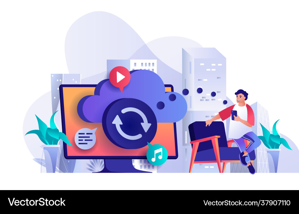 Cloud storage concept in flat design Royalty Free Vector