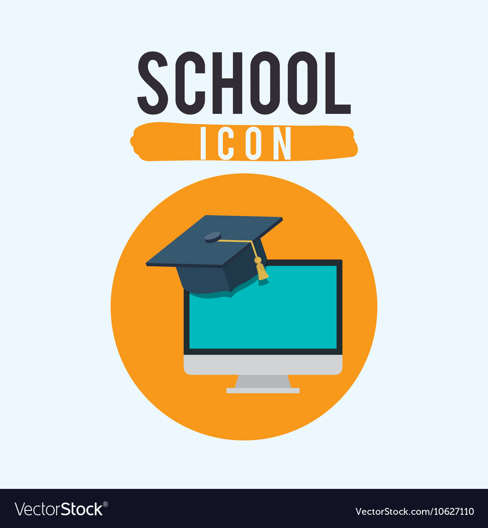 Computer and school inside circle design