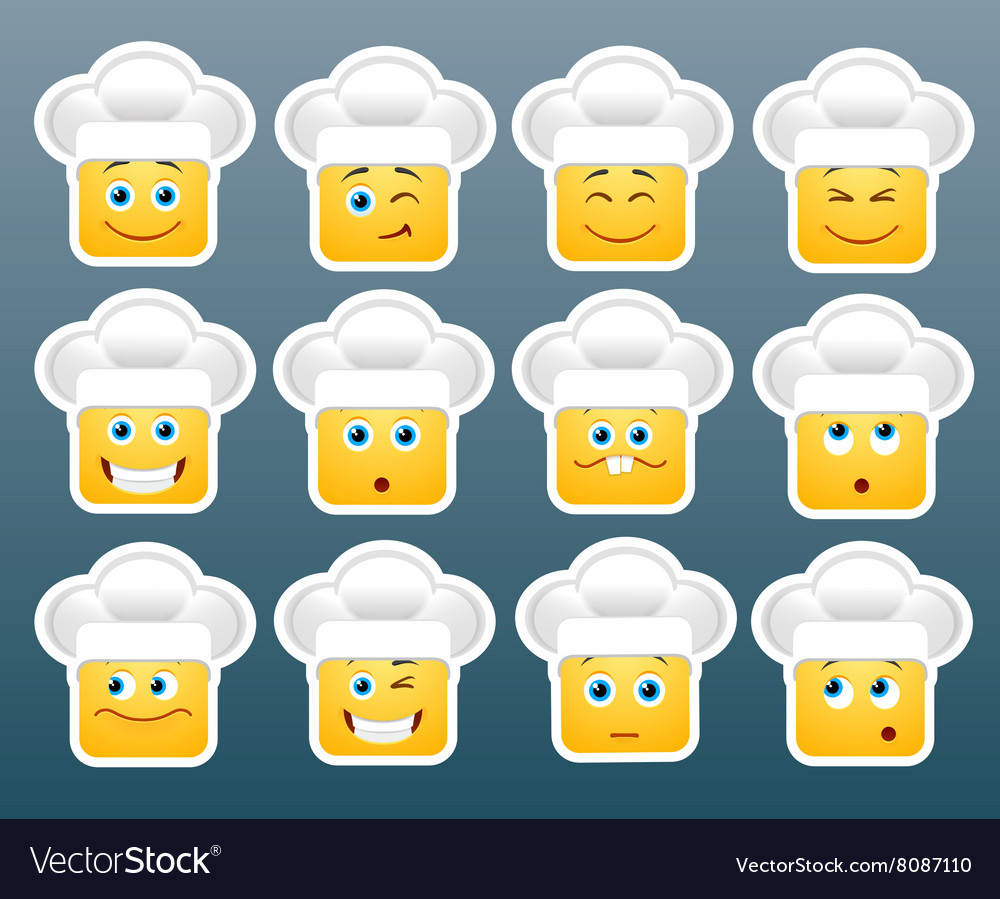 Cooking emoticon smile stickers Royalty Free Vector Image