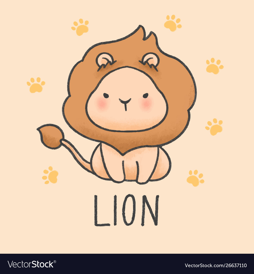 Cute lion cartoon hand drawn style Royalty Free Vector Image