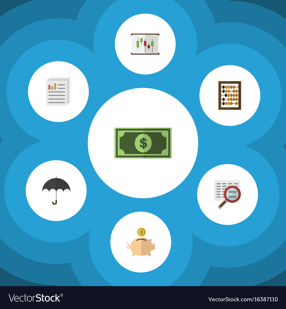 Flat icon finance set of greenback counter scan
