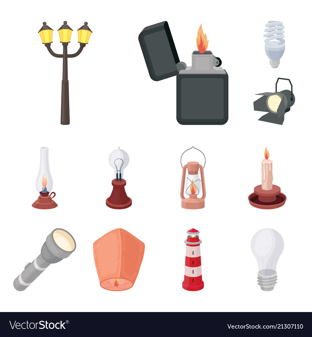 Light source cartoon icons in set collection Vector Image Light source cartoon icons in set collection