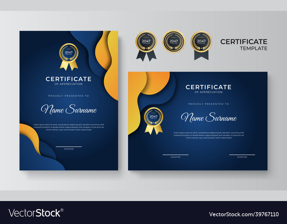 Modern elegant blue and gold certificate